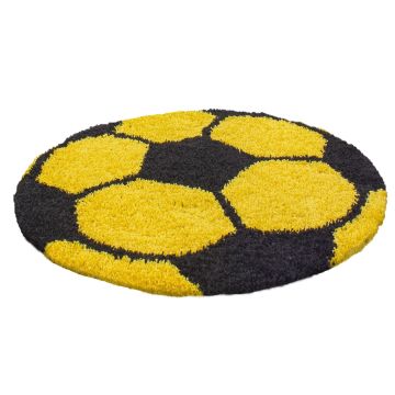 Fun Shaggy fußball kinderzimmer teppich hochflor rund Ø 120cm gelb