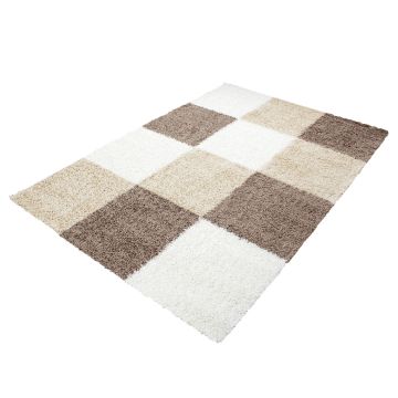 Life Shaggy Block teppich hochflor rechteckig 120x170cm mokka