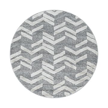 Pisa Zigzag teppich hochflor rund Ø 80cm grau