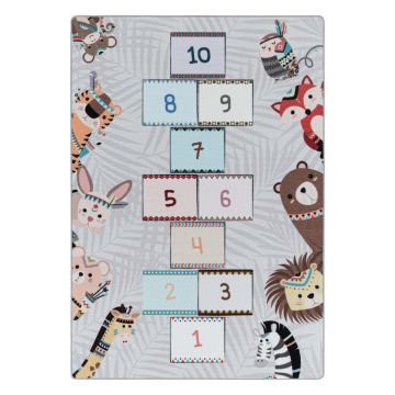 Play Hopse mit Tieren anti-rutsch kinderzimmer spielmatte schlingenflor rechteckig 100x150cm grau