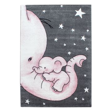 Kids Elefant kinderzimmer teppich kurzflor rechteckig 140x200cm rosa