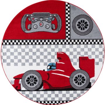 Kids Rennauto kinderzimmer teppich kurzflor rund Ø 120cm rot
