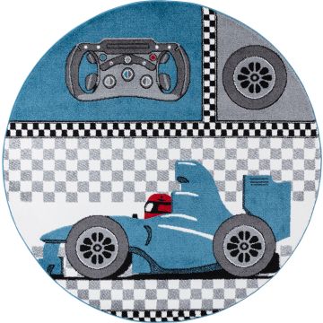 Kids Rennauto kinderzimmer teppich kurzflor rund Ø 120cm blau