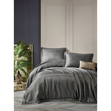 Smart tagesdecke-set 260x250cm polyester mit zierkissen und 2 zierkissenbezügen esta anthrazit
