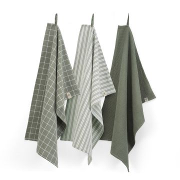 Dry weißh Cubes Uni, Stripes & Blocks küchentuch-set 50x70cm armeegrün (3 stück)