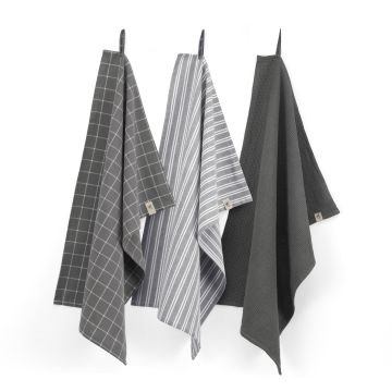 Dry weißh Cubes Uni, Stripes & Blocks küchentuch-set 50x70cm aus schwarz (3 stück)