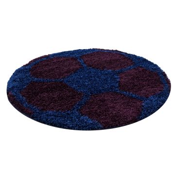 Fun Shaggy fußball kinderzimmer teppich hochflor rund Ø 100cm navy blau