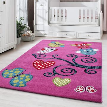 Kids Eulen kinderzimmer teppich kurzflor rechteckig 160x230cm lila