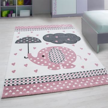 Kids Baby Elefant kinderzimmer teppich kurzflor rechteckig 80x150cm rosa