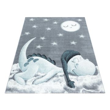 Bambi Schlafender Dinosaurier kinderzimmer teppich kurzflor rechteckig 80x150cm blau