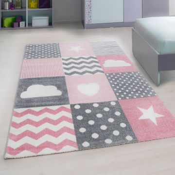 Kids Wunderland kinderzimmer teppich kurzflor rechteckig 120x170cm rosa