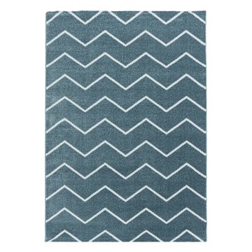 Rio Zigzag teppich hochflor läufer 80x250cm blau