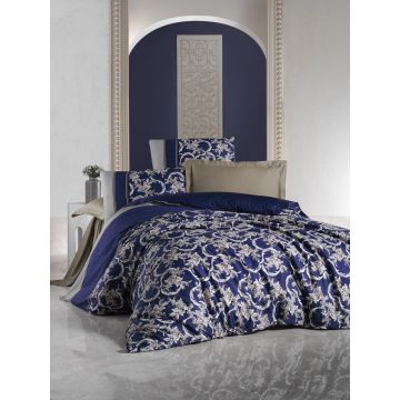 Saten Line bettwäsche-set 200x220cm satin pera navy blau