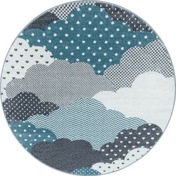 Bambi Wolken kinderzimmer teppich kurzflor rund Ø 120cm blau