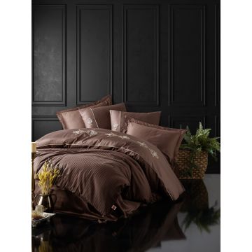 Brode Saten bettwäsche-set 200x220cm bestickt satin king braun