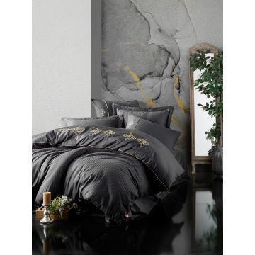 Brode Saten bettwäsche-set 200x220cm bestickt satin king anthrazit