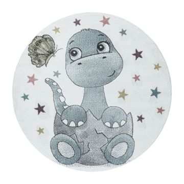 Funny Dino baby kinderzimmer teppich kurzflor rund Ø 160cm blau