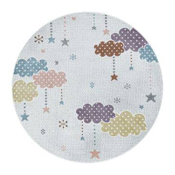 Lucky Wolken baby kinderzimmer teppich kurzflor rund Ø 160cm weiß