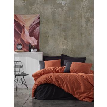 Plain Line bettwäsche-set 200x220cm baumwolle renforce orange/schwarz