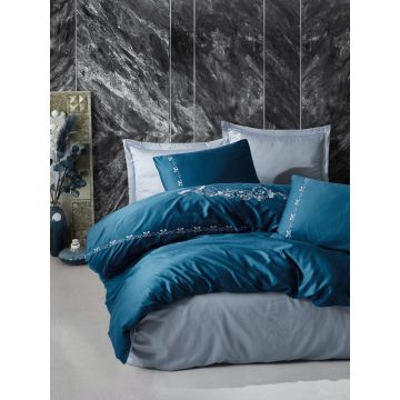 Brode Saten bettwäsche-set 200x220cm bestickt satin gloria blau